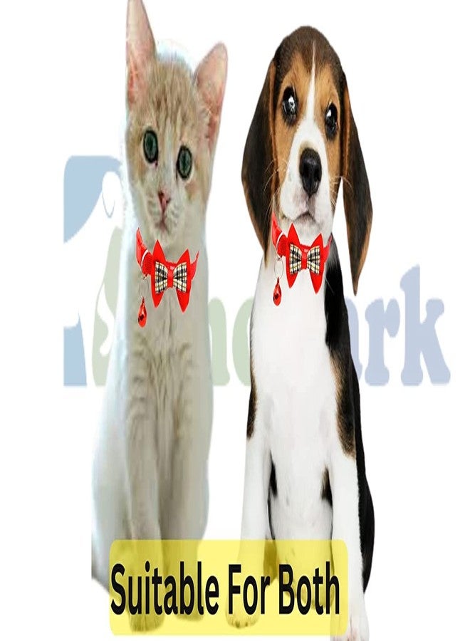 BohoBark Cat & Dog Collar Adjustable Safety Buckle Dog Cat Accessories Fashion Checkered Bow tie with Bell Pack of 1 (Red, Checkered No .1) - Image 4